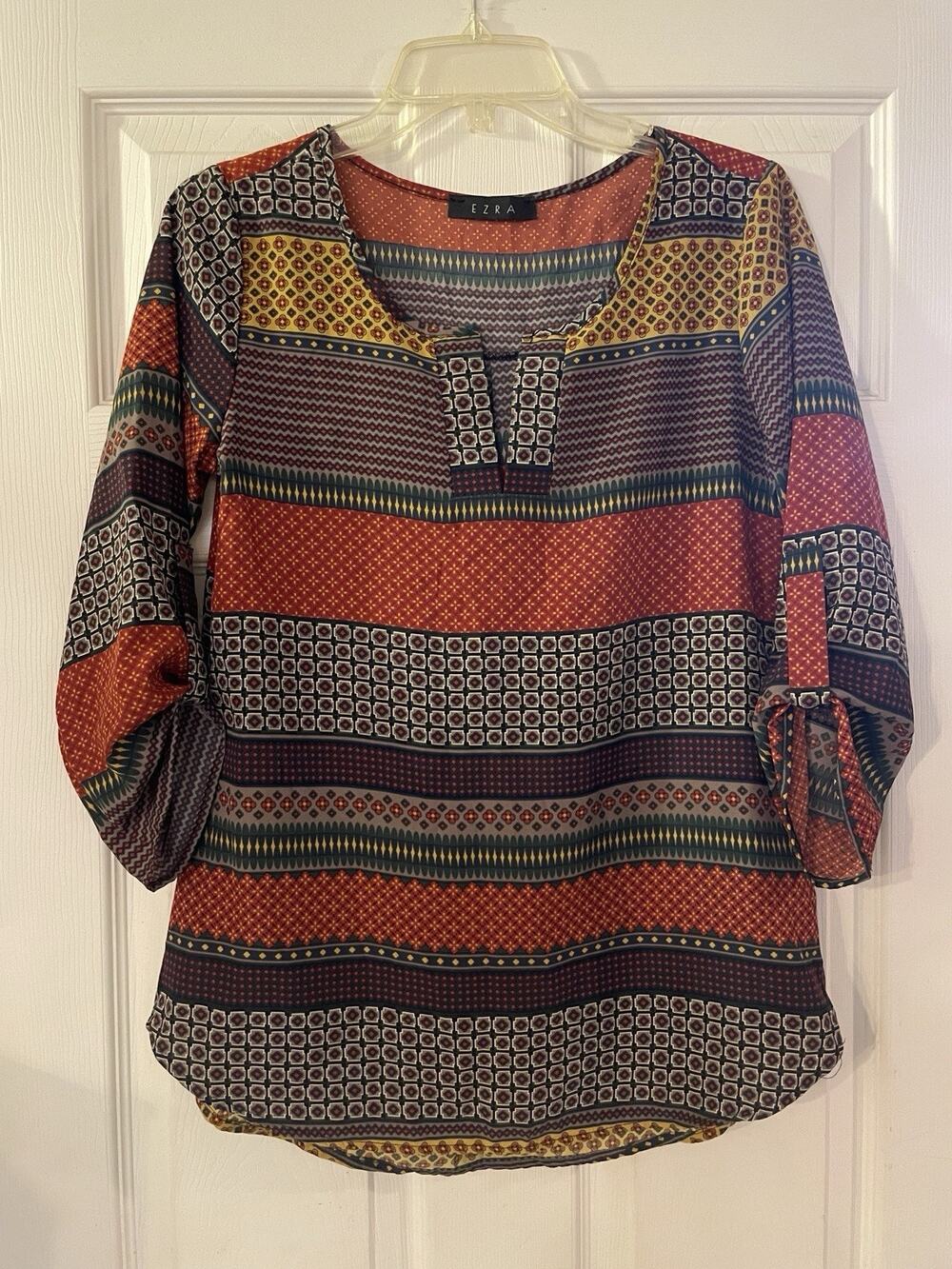 Ezra Bohemian Design Womens Blouse Top Made in USA 100% Poly, Sz XS